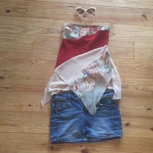 Strapless top: silk patchwork